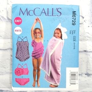 🔵BOGO FREE🔵 McCall's Sewing Pattern M6729 Child's Swimsuit & Coverup Sz 3-6